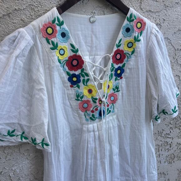 Margaret O’Leary White Embroidered Babydoll Mini Dress Lined Boho Size Small - Picture 4 of 4